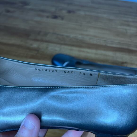 Salvatore Ferragamo Vintage Silver Square Toe Block Heels Size 8.5 - Picture 6 of 7